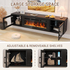 80" Floating TV Stand with 36" Electric Fireplace, Brown & Black | Floating TV Stand Wall Mounted Fits TVs up to 80", Adjustable Shelves & Storage, TV Console for Living Room, WI‑FI Enabled