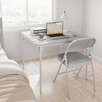 Folding Portable Card Table and Foldable Chair Set of 5, Pu Upholstered Foldable Chairs and Table With Metal Frame, Folding Table and Chair Suitable for Dining Room, Living Room, Office, Camping-Grey