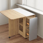Mondeer Folding Dining Table with 4 Chairs for Small Spaces, Natural Wood | Drop Leaf Table and Chairs for Small Spaces, Folding Dining with Storage Shelf and Wheels for Kitchen Dining Room