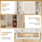 LIVELYGLOW 43.3" White Large Makeup Vanity Desk with Glass Top & RGB Lights