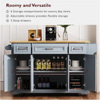 54-Inch Rolling Kitchen Island with Drop Leaf | Grey Blue