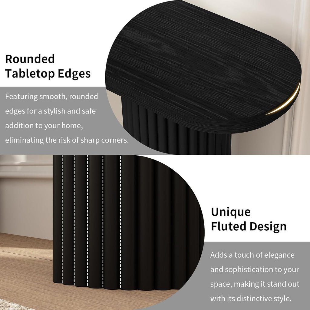55" Fluted Console Table with Solid Wood Legs, Long Farmhouse Entryway Table with Rounded Corners, Morden Sofa Tables Behind Couch for Foyer, Entrance, Living Room, Hallway