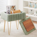 Wimarsbon Faux Mink Fur Storage Ottoman, Modern Soft Footstool, Storage Bench with Metal Legs, Vanity Seat, Fur Stool, Ottoman Coffee Table, Makeup Chair, Vanity Stools for Bedroom (Light Green) | Luxurious soft faux mink fur upholstery, Sleek golden