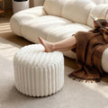 Round Stuffed Pouf Ottoman, Stripe Faux Fur Footrest, Solid Block Support+Soft Cushion Comfort, Removable Washable Cover, 20" Floor Pouf for Living Room Bedroom Dorm Vanity, Cream Beige