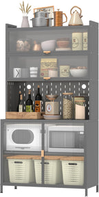 Montary 73" Tall Kitchen Pantry Cabinet, 6 Tiers Flip Door with Pegboard Spacious, Adjustable Metal Pantry Storage Cabinet, Anti-Tip Design Hutch for Kitchen, Dining Room, Living Room (Grey)