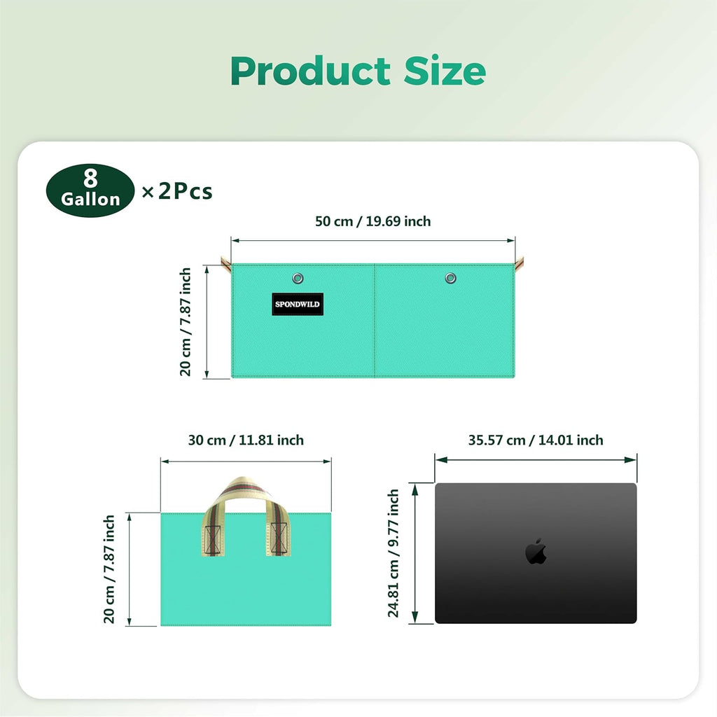 2 Pcs 8 Gallon Rectangle Grow Bags for Growing Potatoes, PE Pots Potato Pots Growing Containers Potato Planter Potato Planter for Growing Potatoes, Green