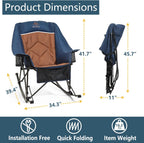 400lbs Rocking Camping Chair, Oversized Heavy Duty XL Folding Rocker for Adults, Padded High Back Big & Tall Support, with Cup Holders & Carry Bag for RV, Lawn, Patio & Sports