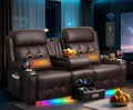 Power Loveseat Recliner Sofa with Massage & Heating, Zero Wall Hugger RV Reclining Couch with Bluetooth Speakers, LED Lights, Pillow, Drawer, USB Charging & Power Outlet for Home Theater & Gaming Room