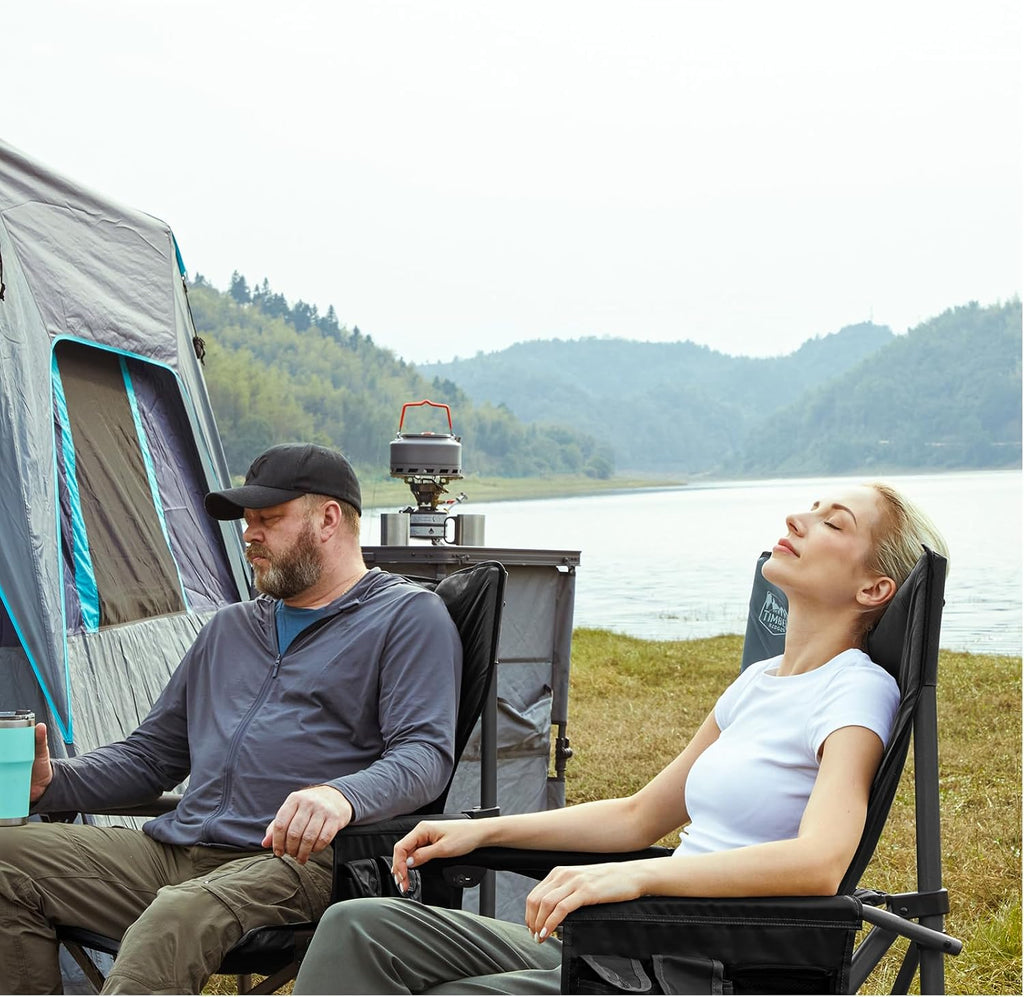TIMBER RIDGE Oversized Folding Camping Chair High Back 500lbs | Heavy Duty Camping Chairs for Adults, Cup Holder, Side Pocket, Cooler Bag