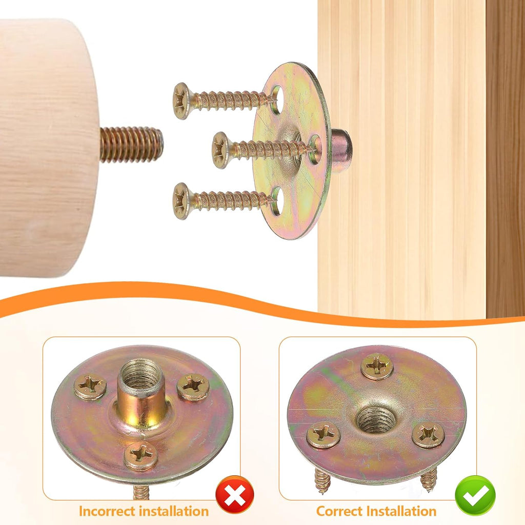 6 Sets Furniture Leg Mounting Plates 5/16 Furniture Leg Mounting Plates Three Hole Cylindrical Plate with 18 Screws Cylindrical Plate Nut T Nuts for Sofa Chair Cabinet Couch Strengthen Weak Feet