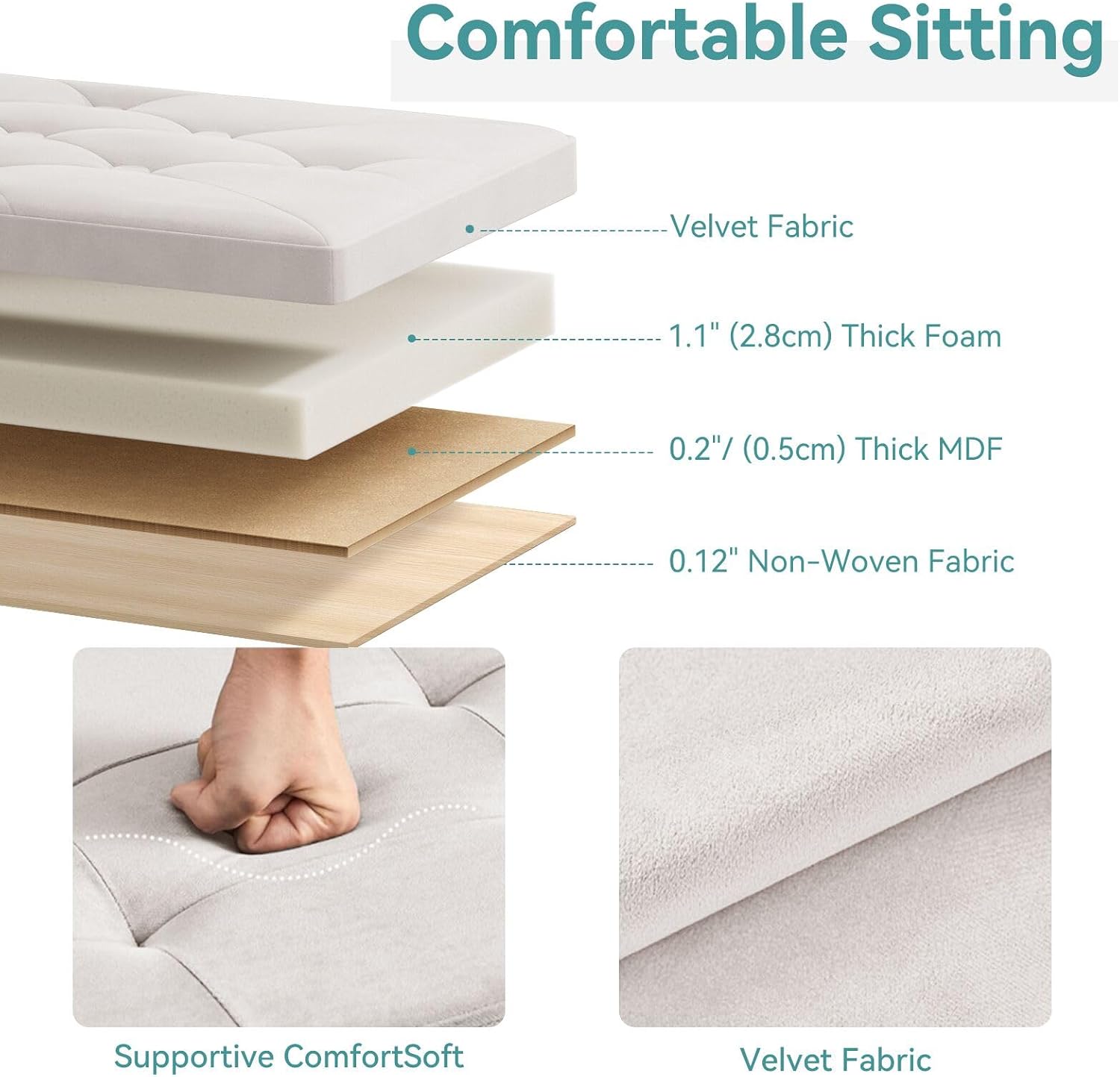 BRIAN & DANY 30 Inches Folding Storage Ottoman Bench, Ottoman with Storage for Living Room, with Wooden Feet and Lid, White