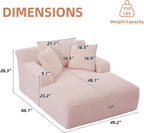 Oversized Chaise Lounge Chair Indoor Bedroom, Comfy Corduroy Upholstered Sofa Bed Chair, Deep Seat Single Sofa Couch, No Assembly Required Sleeper Chair Sofa for Living Room (Light Pink)