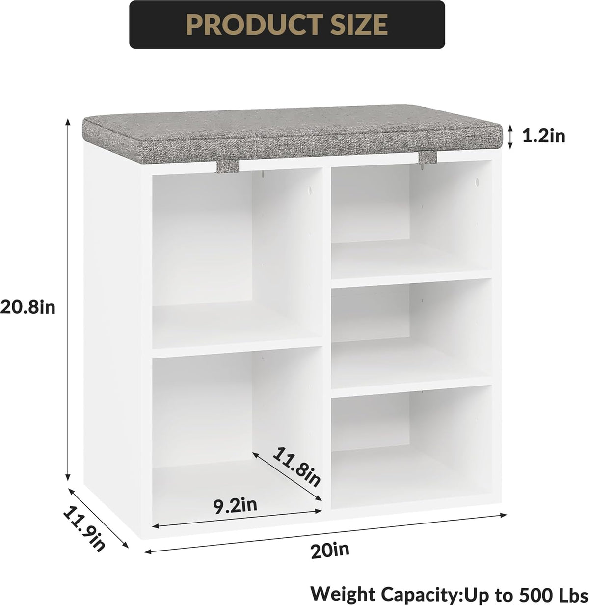 Shoe Bench with Padded Seat, 20'' Shoe Storage Bench with Adjustable Shelves & Side Pockets, 5 Cubes Storage Organizer for Entryway, Porch, Mudroom, Hallway(20''x12''x21''), White