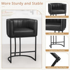 LUE BONA 26.4" H Counter Height Bar Stools Set of 2, Modern Barrel Counter Stools with Supporting Backrest and Arms, Black Metal Frame, Faux Leather Upholstered Barstools for Kitchen Islands, Black