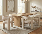 CIMOTA Modern Barrel Dining Chairs Set of 4, Linen Upholstered Accent Chairs with Arms/Open Back/Wood Legs, Designer Kitchen Chairs for Living/Reception/Dining Room, Beige