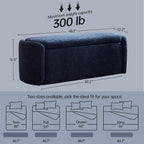 VKNOW Storage Bench, Upholstered Storage Ottoman Bench with Hinge, Navy | Ottoman Bench with Large Capacity, Curved Frame, Soft Fabric, Storage Bench for Bedroom, Living Room, Entryway, Window