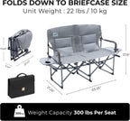 Camphor Designs Oversized Double Portable Folding Director’s Loveseat Chair with Padded Backrest, Side Table | Outdoor Sports, Beach, Lawn, Hunting, Tailgating, Fishing| Supports 300 Lbs/Seat