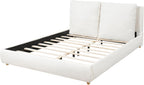 Merax Queen Boucle Upholstered Bed, 2 Removable Headboard Pillows, White