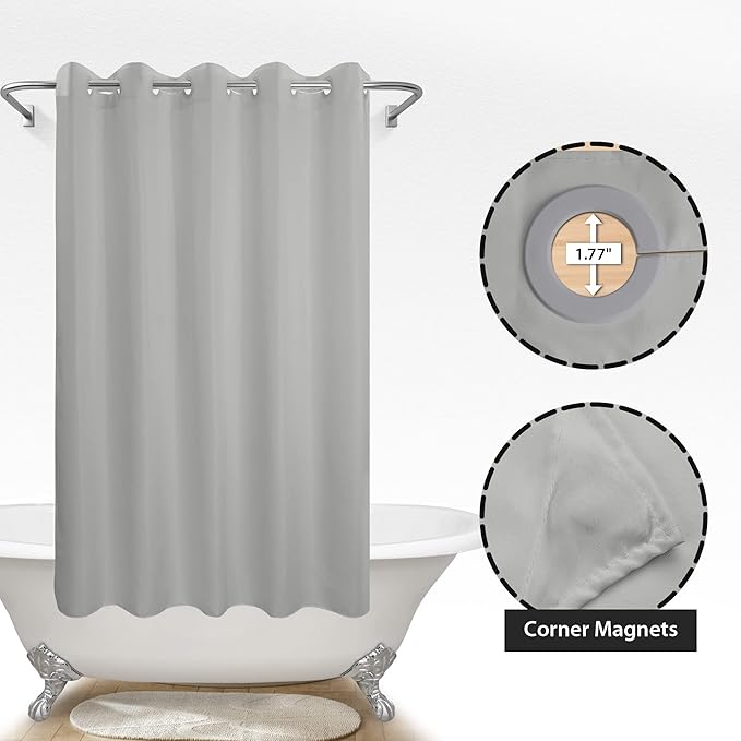River Dream No Hook Hotel Cloth Grey Shower Curtain Soft Microfiber & Waterproof - Fabric Shower Curtain or Liner, Washable & Bottom Magnets, Gray, 71x74