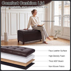 Asense Storage Ottoman Bench, 33" Faux Leather Upholstered End of Bed Bench with Safety Hinge,Wooden Legs,for Entryway Bedroom Living Room,Chocolate Brown