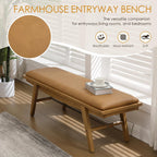 51'' Entryway Bench Leather Upholstered Shoe Benches Farmhouse Dining Table Benches for for Hallway Living Room Bedroom End of Bed, Brown