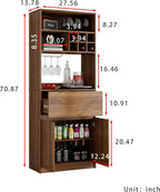 KEIKI 70.87" H Tall Kitchen Pantry Wine Bar Storage Cabinet with Countertop, Wine Rack, Glass Holder, Drawers, Wood Freestanding Hutch Food Pantries Cupboard for Coffee, Dining Living Room