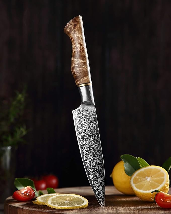 HEZHEN 5 inch Utility Knife with Razor Sharp- Damascus Steel with Rose Pattern Multifunctional VG10 Professional Paring-Fruit knife- Master Series Ergonomic Figured Sycamore Wood Handle
