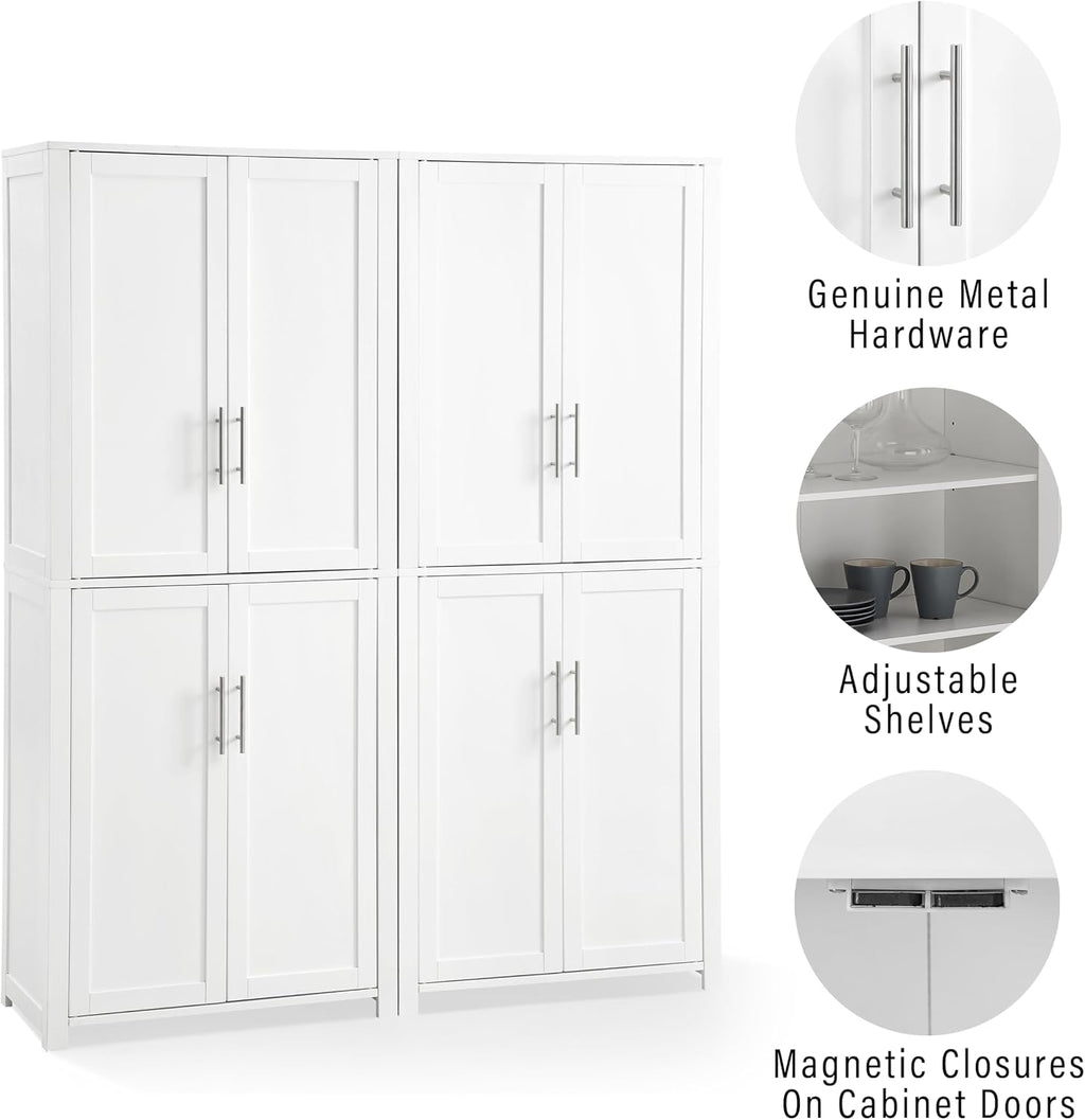 Crosley Furniture Savannah 2-Piece Pantry Storage Cabinet Set with Shelves, Kitchen, Dining, or Laundry Room, White