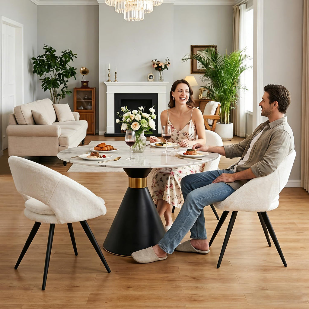 Modern Dining Chairs Set of 2 Upholstered Kitchen Chairs Dining Room Chairs Comfortable Side Accent Chairs with Curved Back for Kitchen Living Room Restaurant (White,2)