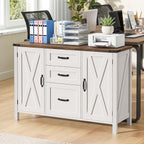 Vabches File Cabinet with 3 Drawers Fits Files Letter/A4 Size, Rustic White | Farmhouse Lateral File Cabinet, Wooden Filing Cabinet with Door and Adjustable Shelves Printer Stand for Home Office