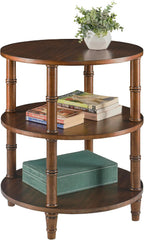 Round End Table with Storage Shelf, 19.7" High Sofa Side Table- with Bamboo Design, 3-Tier Beside Tables, Modern Telephone Tables- for Living Room, Corner, No-Tools Assembly, Walnut YBZ-D4166-LWA