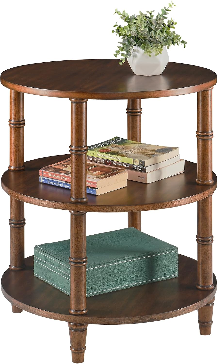 Round End Table with Storage Shelf, 19.7" High Sofa Side Table- with Bamboo Design, 3-Tier Beside Tables, Modern Telephone Tables- for Living Room, Corner, No-Tools Assembly, Walnut YBZ-D4166-LWA