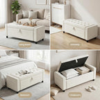 Amada 46" Storage Ottoman Bench with Safety Hinge, Hidden Compartment & Side Pocket - Upholstered End of Bed/Entryway Bench for Bedroom & Living Room, 400 lbs Weight Capacity, Beige