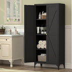 65"H Kitchen Pantry Storage Cabinets with 2 Doors and 3 Adjustable Shelves, Tall Metal Storage Cabinet with Adjustable Feet, White Cupboard for Kitchen, Dining Room, Living Room and Bathroom