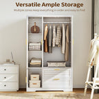 Armoire Wardrobe Closet with Mirror - 71“ Wood Clothing Storage Cabinet, Wardrobe Closet with Doors & 2 Drawers, Freestanding Bedroom Armoires and Wardrobes for Hanging Clothes, 3 Doors, White