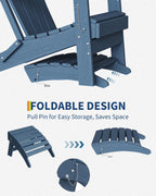 Garvee Folding Adirondack Ottoman, HDPE Outdoor Footrest for Adirondack Chair, All-Weather Resistant for Deck Backyard Patio Outside Poolside Porch Lawn - Navy Blue