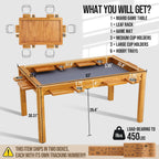 63" Solid Wood Board Game Table for Gaming/Dining, Removable Top | Gaming Table for 4–6 Players with 54" x 30.7" Play Area, Neoprene Play Mat, Leaf Storage Rack, 6 Cup Holders & Trays, Nature