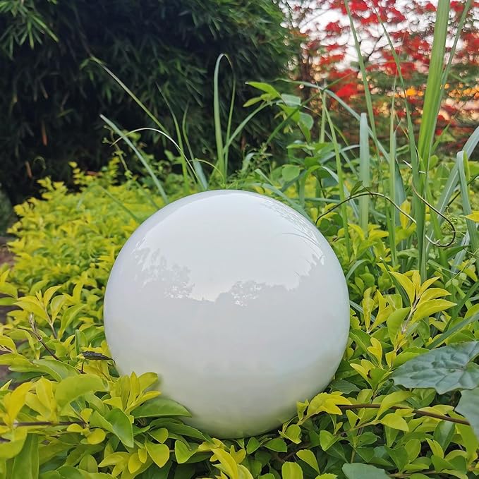 White Gazing Globe Mirror Ball in Stainless Steel, Shiny Hollow Sphere Sparkling Housewarming Outdoor Party Ornament (White, 8 inches)