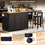 Kitchen Island Table with Seating with Extendable Dining Table, Side Spice Rack & Cabinet Storage Power Outlet， for Kitchen, Dining Room