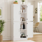 MHOM 71" Tall White Pantry Cabinet, Farmhouse Storage Cabinet with 4 Doors and Adjustable Shelves, Freestanding Pantry for Dining Room, Kitchen, and Living Room