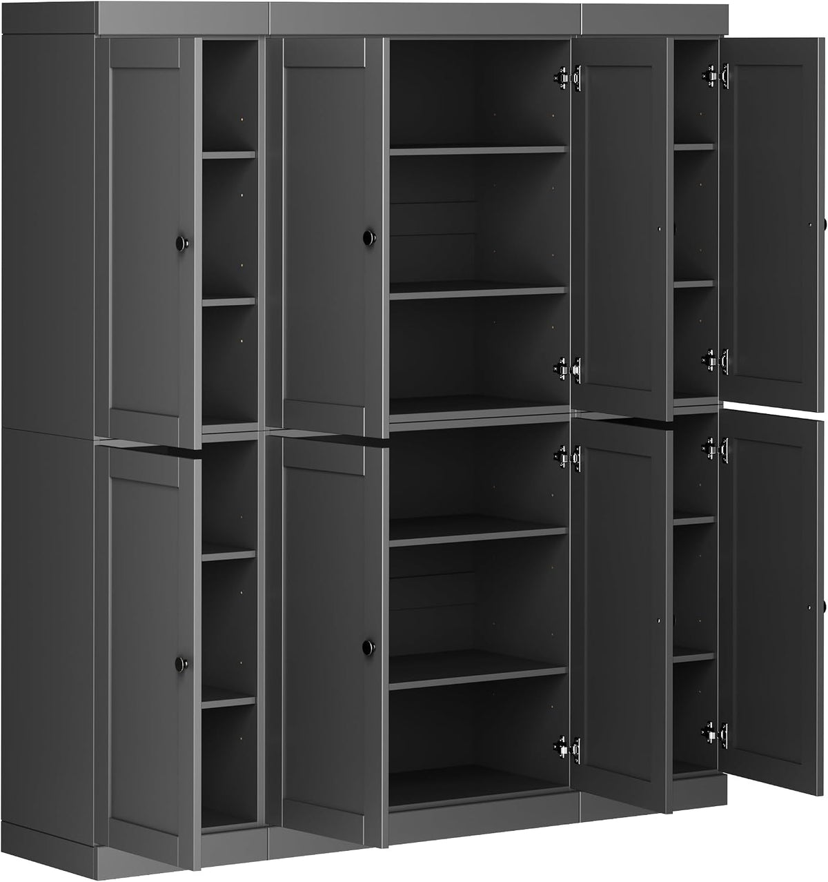 Palace Imports Solid Wood Kitchen Pantry Cabinet – 71.5" Tall x 65" Wide – Wooden Storage Cabinet with 8 Shaker Doors & 12 Adjustable Shelves – Gray, 100% Eco-Friendly Wood, Made in Brazil, Cupboard