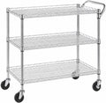 Heavy Duty 3 Tier Rolling Utility Kitchen Cart on Wheels,Large 45"L x 17 1/2"D x 45"H Metal Serving Cart Commercial Grade with Wire Shelving and Handle Bar for Office School Church Kitchen Hardware
