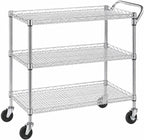Heavy Duty 3 Tier Rolling Utility Kitchen Cart on Wheels,Large 45"L x 17 1/2"D x 45"H Metal Serving Cart Commercial Grade with Wire Shelving and Handle Bar for Office School Church Kitchen Hardware