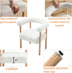 BESTANO Mid-Century Modern Dining Chairs Set of 2 Armrest Barrel Dining Chairs Side Chairs with Curved Back, Upholstered Wood Armchairs for Kitchen, Sherpa White