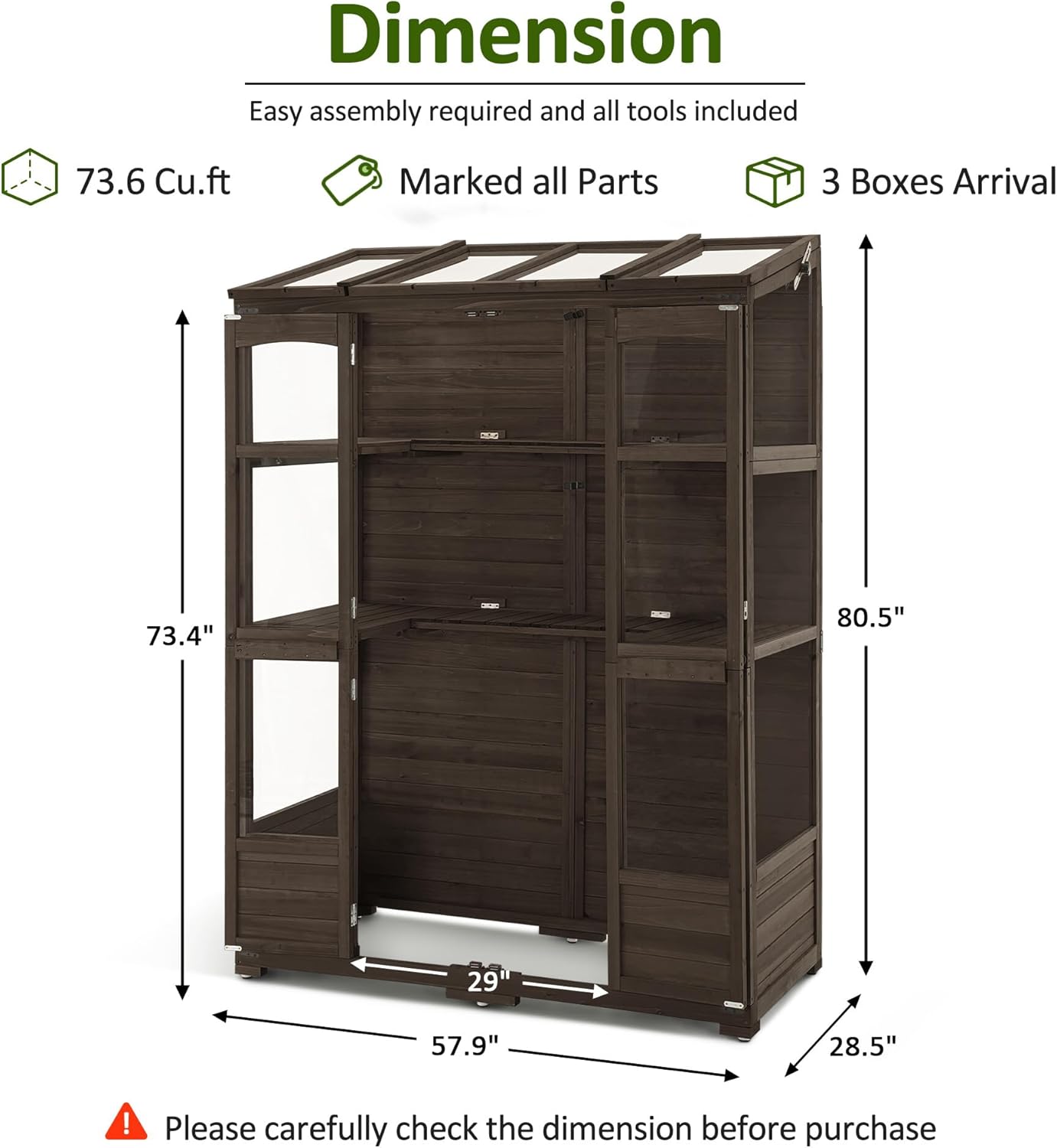 MCombo Wooden Greenhouse, Walk-in Outdoor Greenhouse with Openable Roof and Lockable Door, 0899 (Brown)