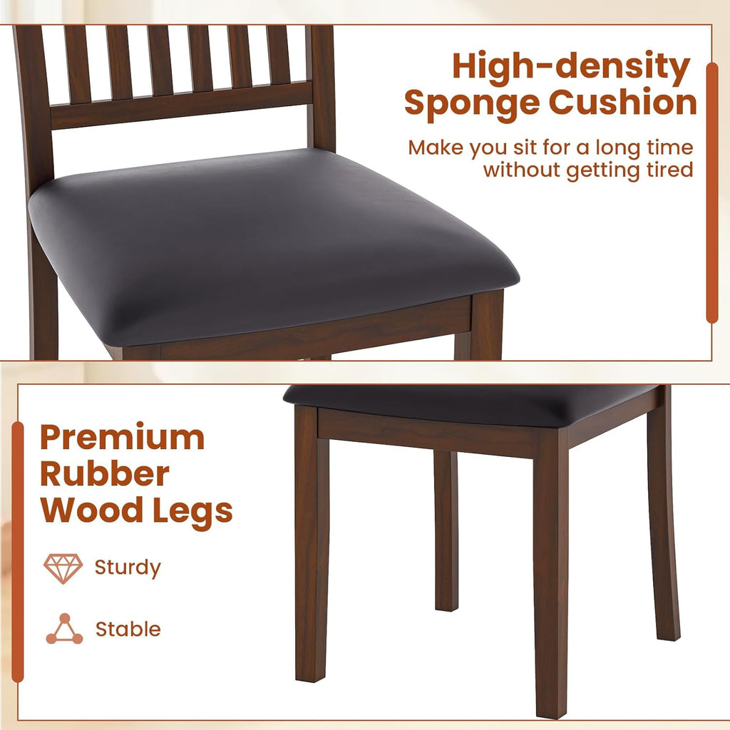Giantex Wooden Dining Chairs Set of 4, Upholstered Kitchen Chairs w/Slat Back, Wear-Resistant PVC Leather, Rubber Wood Legs, Farmhouse Dining Side Chairs for Dining Room, Living Room, Espresso
