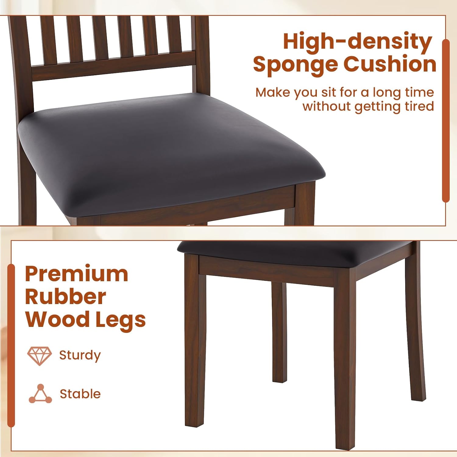 Giantex Wooden Dining Chairs Set of 4, Upholstered Kitchen Chairs w/Slat Back, Wear-Resistant PVC Leather, Rubber Wood Legs, Farmhouse Dining Side Chairs for Dining Room, Living Room, Espresso