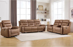 ANJ 3-Piece Power Recliner Sofa Set with Charging Ports, Include Single Recliner Chair, 2-Seater Loveseat with Hidden Storage & Cup Holders and 3-Seater Reclining Couch for Living Room, Brown