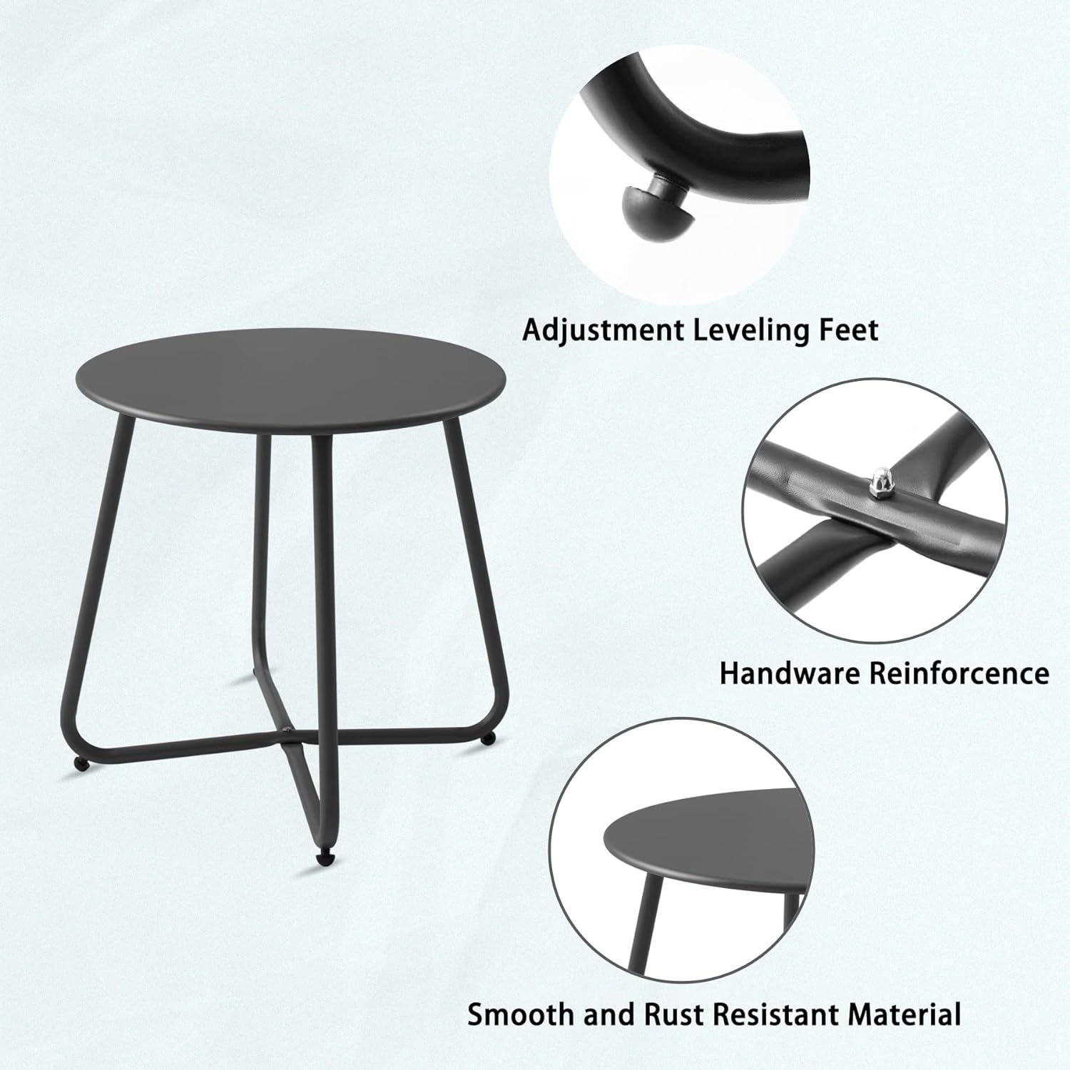 Meluvici Patio Small Side Table Waterproof Round Metal Steel Weather Resistant Portable Outdoor and Indoor End Table for Garden Balcony Yard, Black