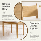 CIMOTA Modern Dining Chairs Set of 6, Mid Century Upholstered Dining Room Chairs with Woven Back, Armless Kitchen Chairs with Natural Solid Wood Legs, Linen Beige